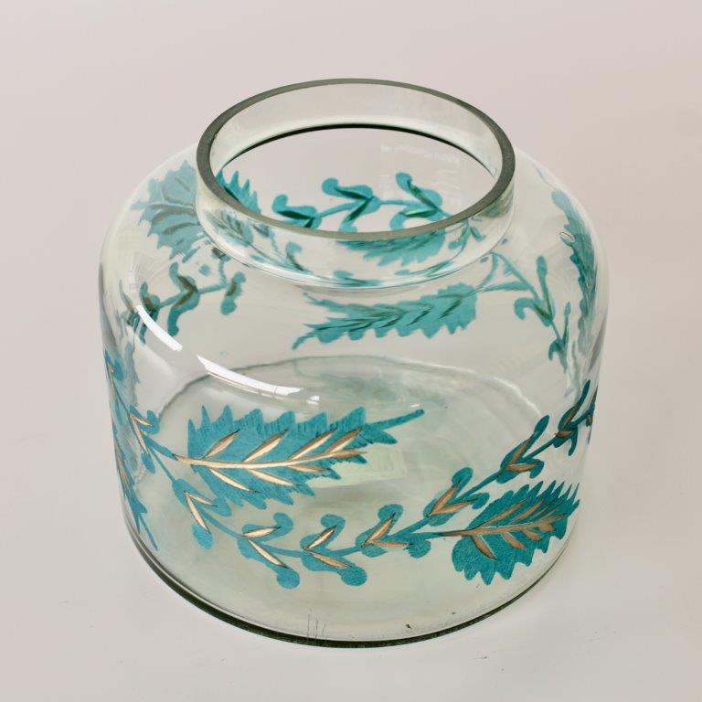 Turquoise & Gold Etched Glass Vase